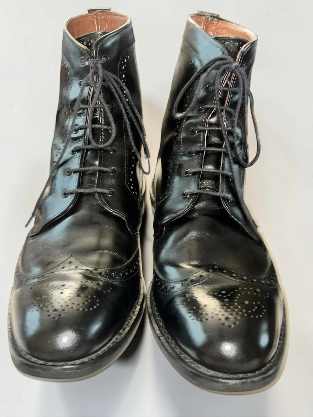 Allen Edmonds Black Leather Wingtip Brogue Boots Size 13 B Dainite Sole